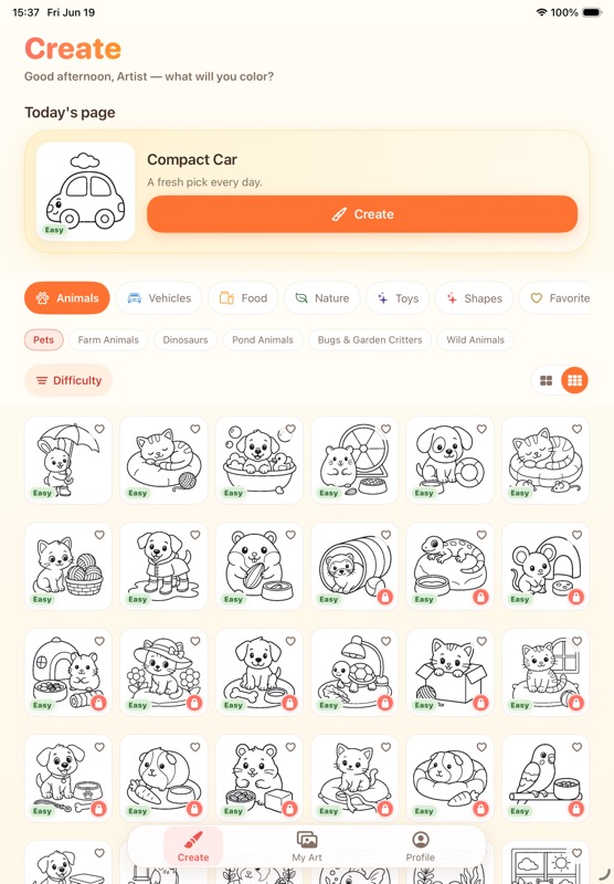 Tappy Paint library with Today's page and coloring categories